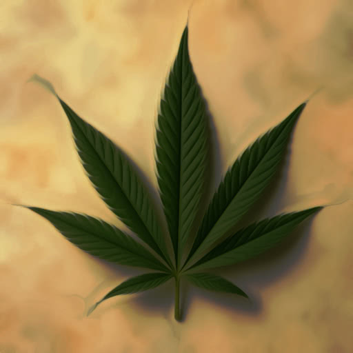 A leaf from a cannabis plant presented in a smoothed dream-style rendering