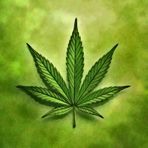 Marijuana leaf with a dreamy watercolor rendering