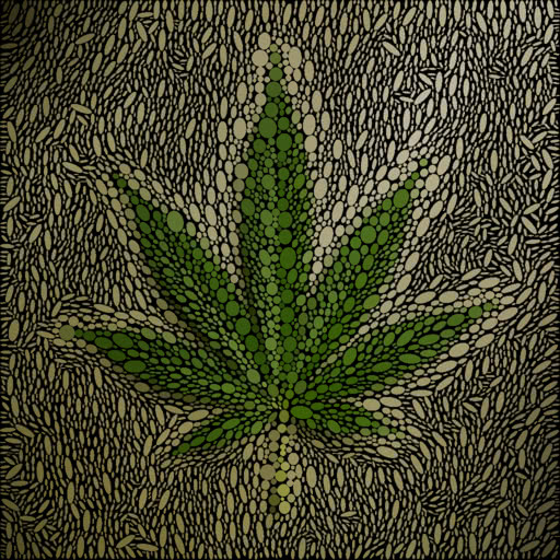 Cannabis leaf shown with an ellipse packing effect