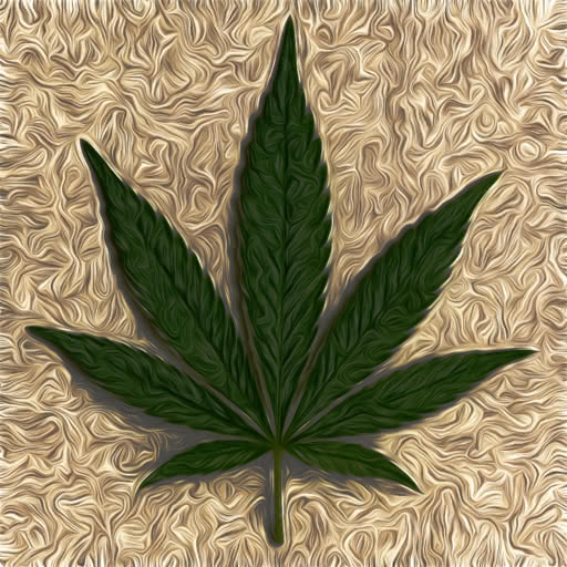 One cannabis leaf with a daubed paint treatment