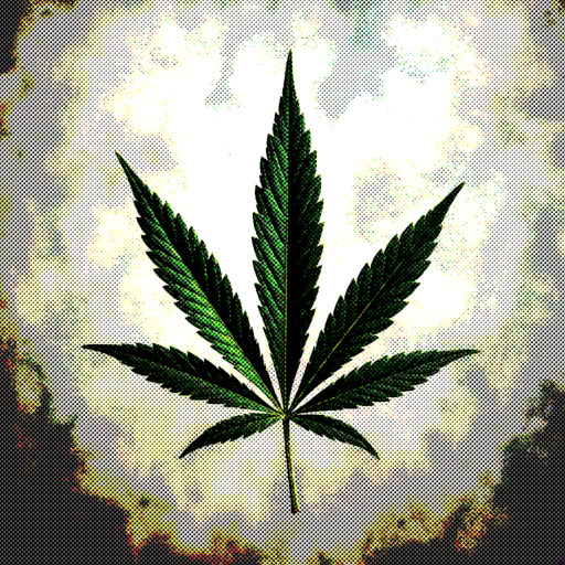 A leaf from a cannabis plant with a halftone pattern effect
