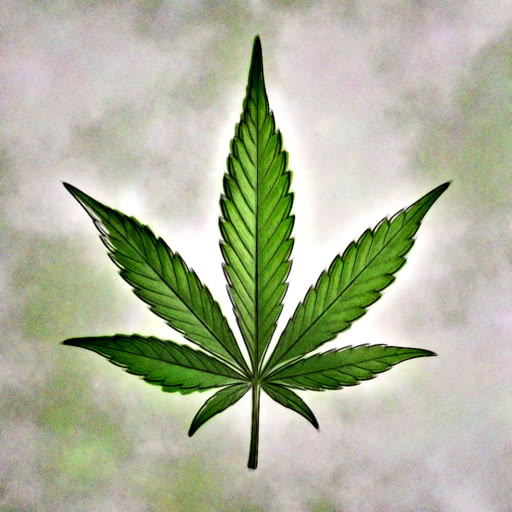 One cannabis leaf rendered with a dreamy watercolor rendering