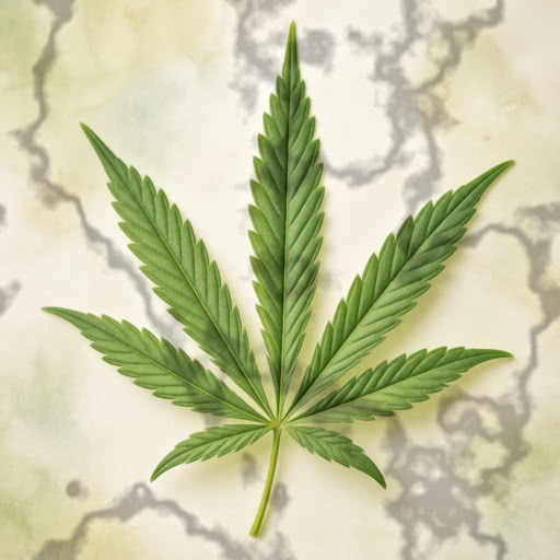 A leaf from a marijuana plant shown with a textured shadow rendering