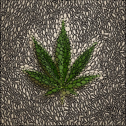 Weed leaf with a packed ellipse pattern