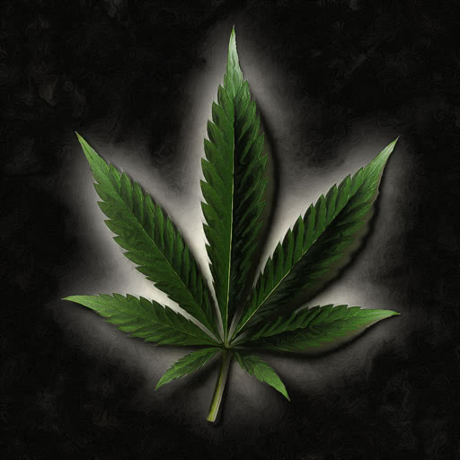 One marijuana leaf shown with an Angoisse-style artistic treatment