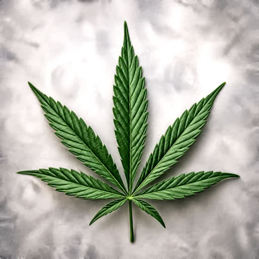 A leaf from a marijuana plant transformed using a clean illustrated rendering