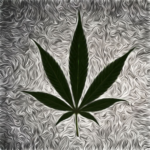 One cannabis leaf with a painterly daub style