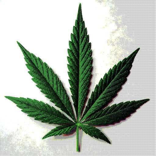 A marijuana leaf shown with a halftone pattern effect